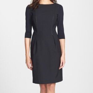 Elie Tahari Black Leather Trimmed Dress